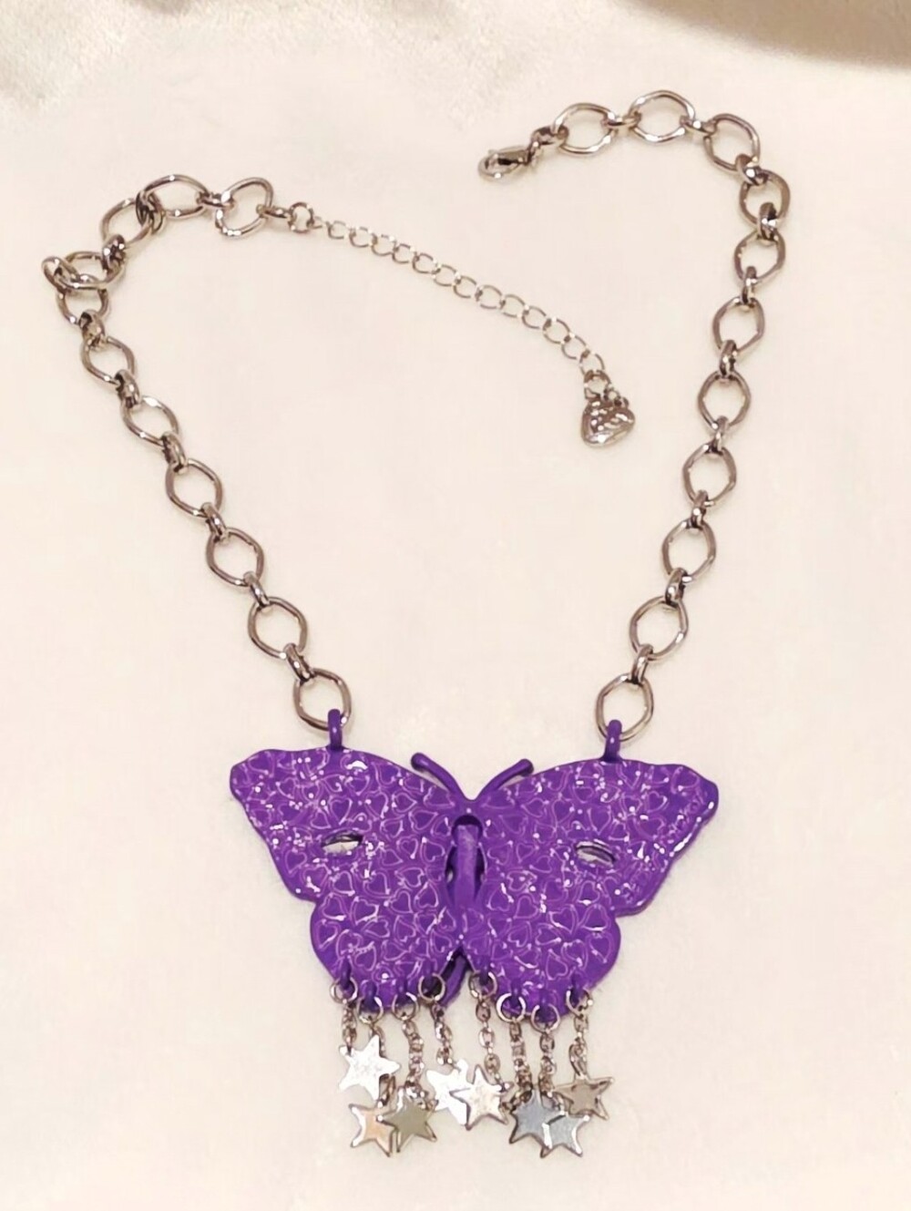 Silver Chain Purple Multicolor Crystal Purple Butterfly Star Necklace - Picture 5 of 14